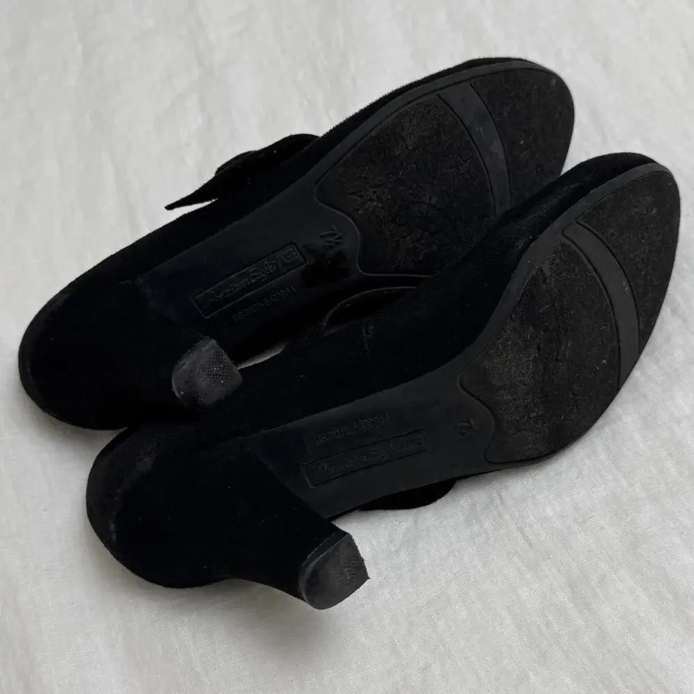 Vintage Y2K Black Faux Leather American Eagle Mary Jane Chunky Heels Size 7.5